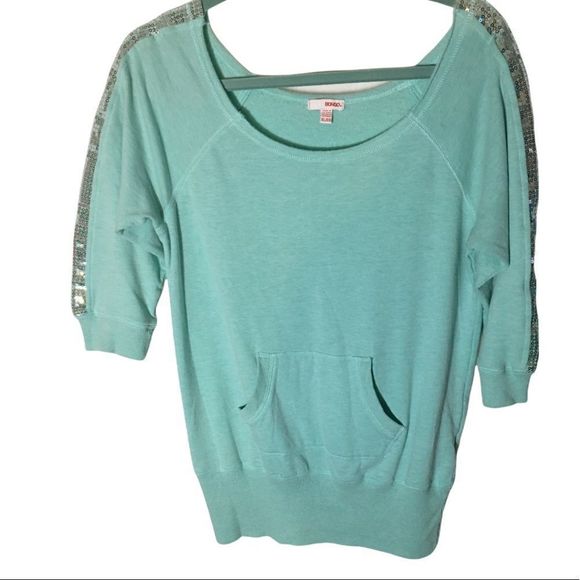 BONGO Tops Xl Juniors Mint Green Boat Neck Sweatshirt Wsequin Race